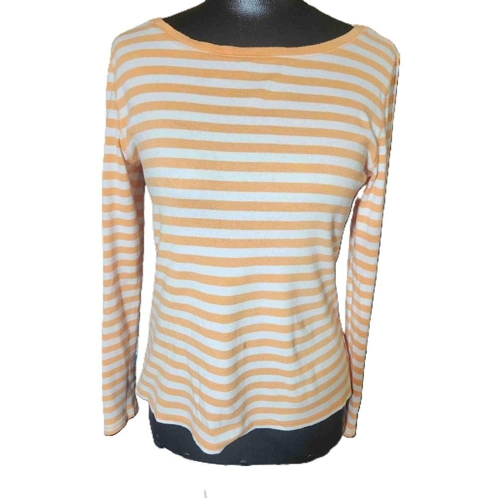 Talbots Orange Striped Long Sleeve Pullover Medium